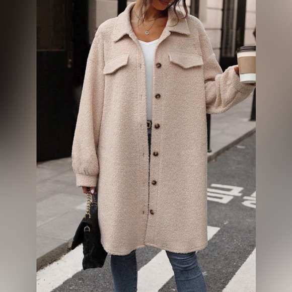 Jackets & Blazers - Button Up Drop Shoulder Sherpa Coat